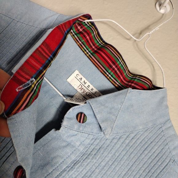 Vintage Chambray Shirt Blouse Pleated Button up Size 8 Cambridge Women's - Picture 11 of 14